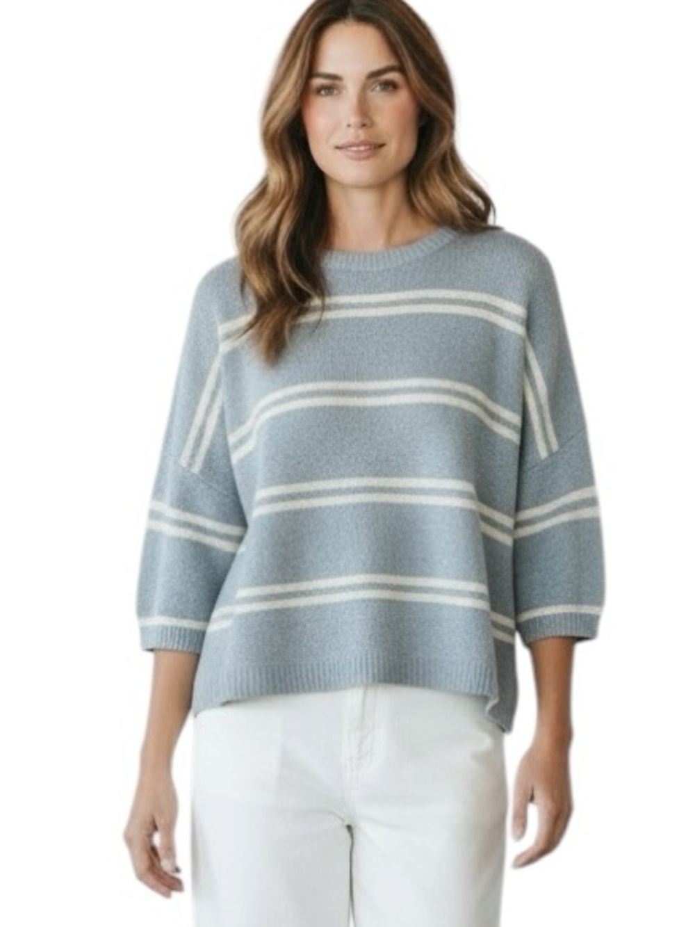 BECOOL | Women’s Light Blue & White Striped Crewneck Knit Sweater size S/M Beach